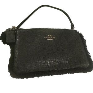 Coach Black Shearling Wristlet Clutch